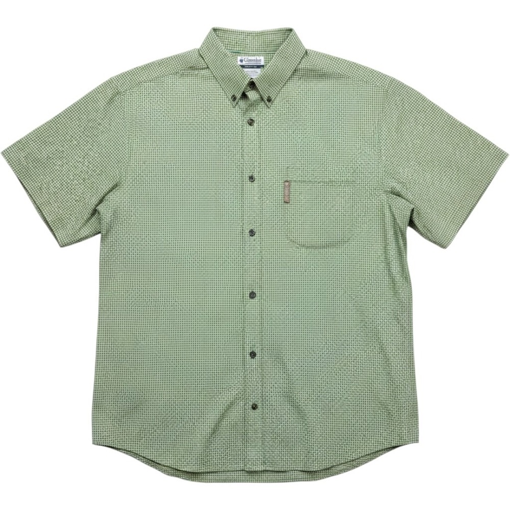 Columbia Mens Large Gingham Check Short Sleeve Button Down Shirt Green Outdoor